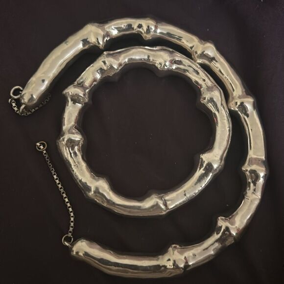 VINTAGE STERLING SILVER PLATED BAMBOO COLAR NECKLACE 80’s  61.8g - Picture 9 of 9